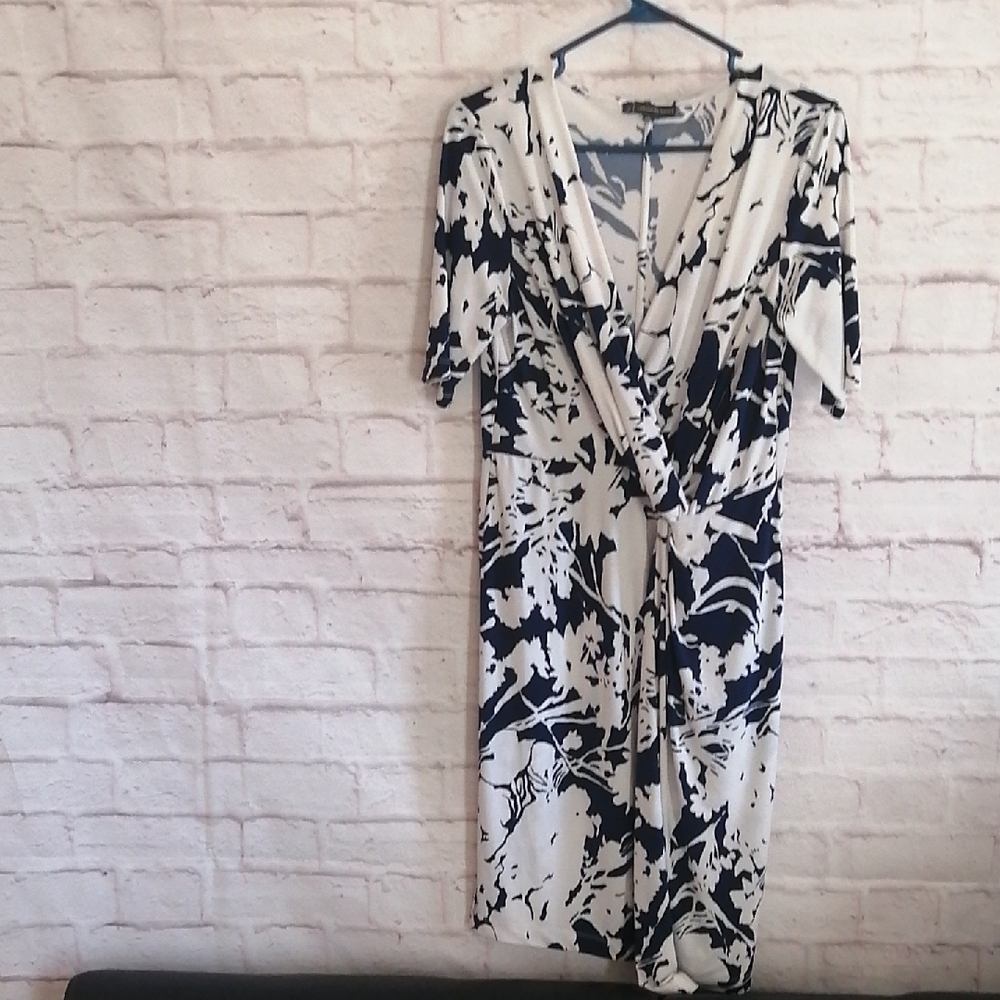 Adrianna Papell Blue and White Patterned Dress